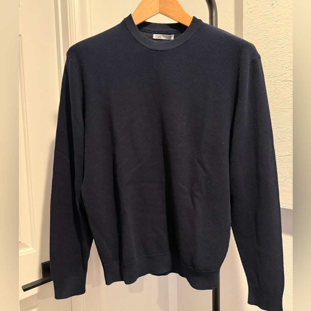 Zara Men's Dark Blue Crewneck 100% Cotton